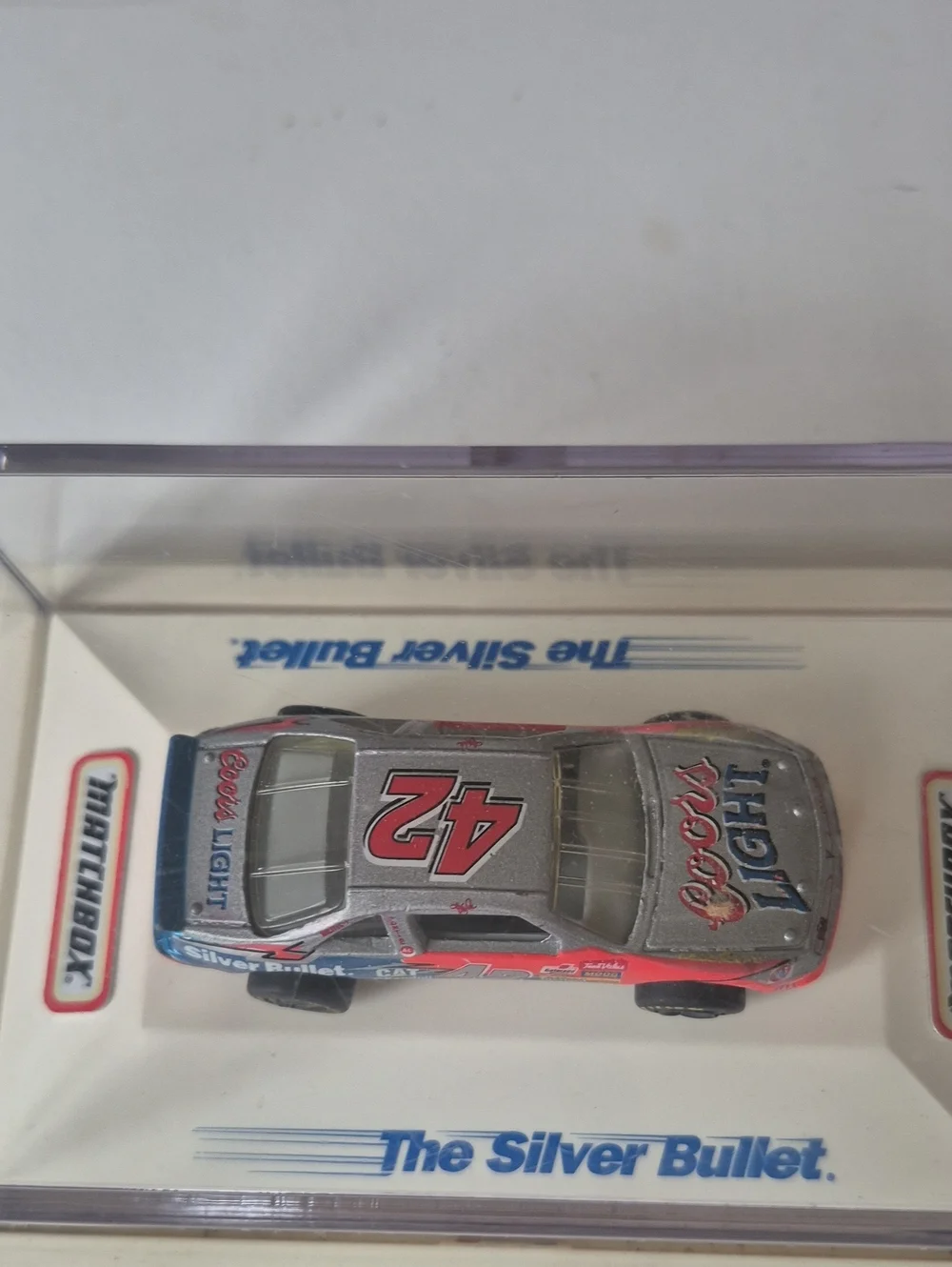 Matchbox Kids Silver Bullet #42 Die-Cast Race Car-Blue & Silver Gently Displayed